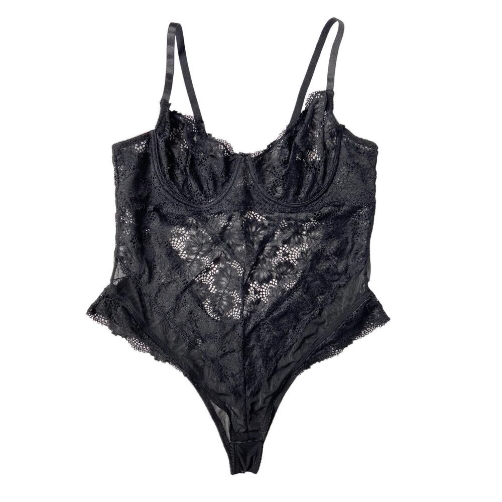 Oh La‎ La Cherie Paris Lingerie Bodysuit Black Lace Sheer Thong Underwire 2X